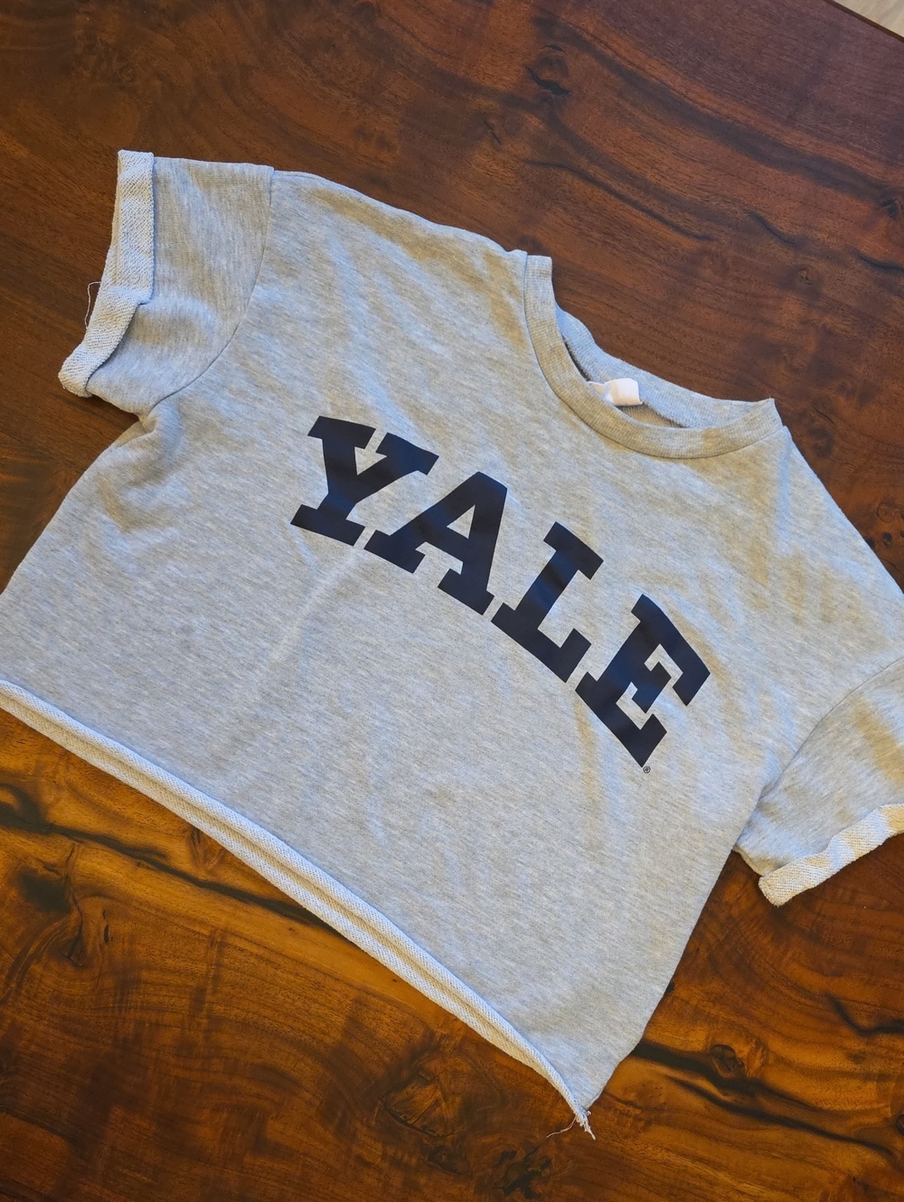 Gray Cropped Short Sleeve Sweatshirt #Collegiate #Logo #Civic #Y2k #Streetwear